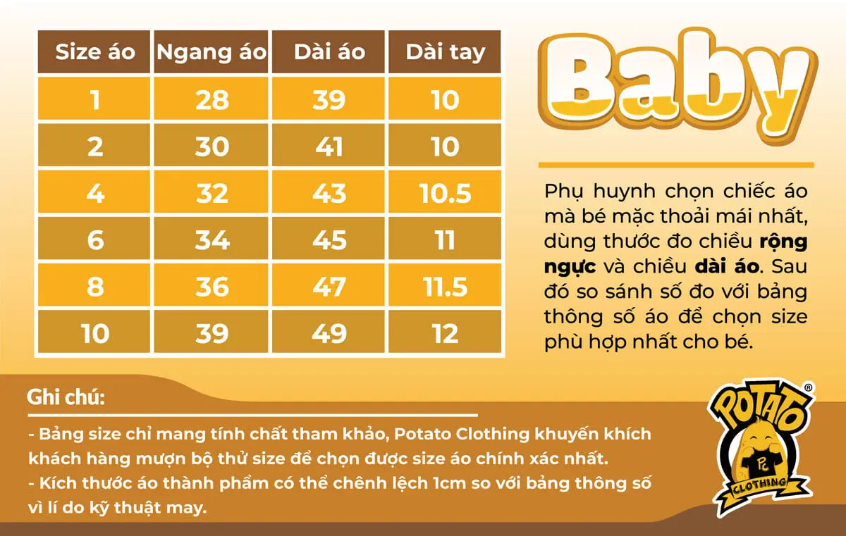 Bảng size Baby trẻ em