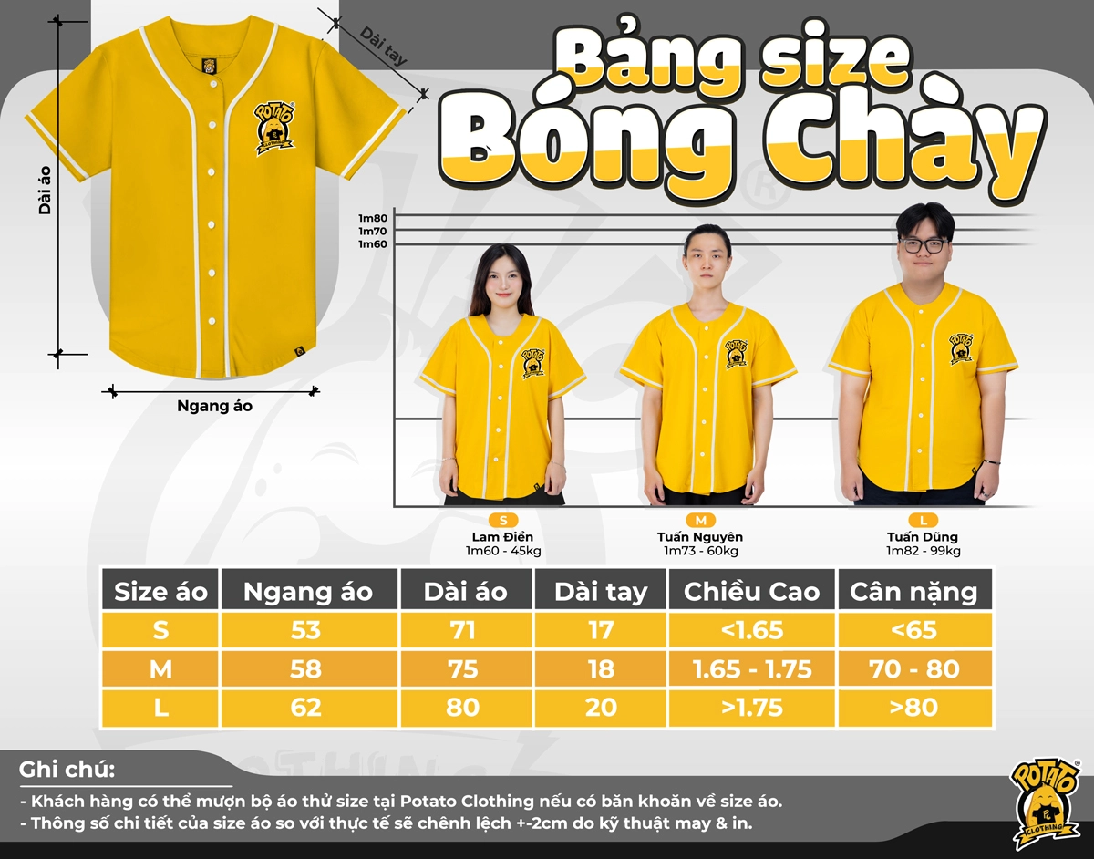 Bảng size bóng chày