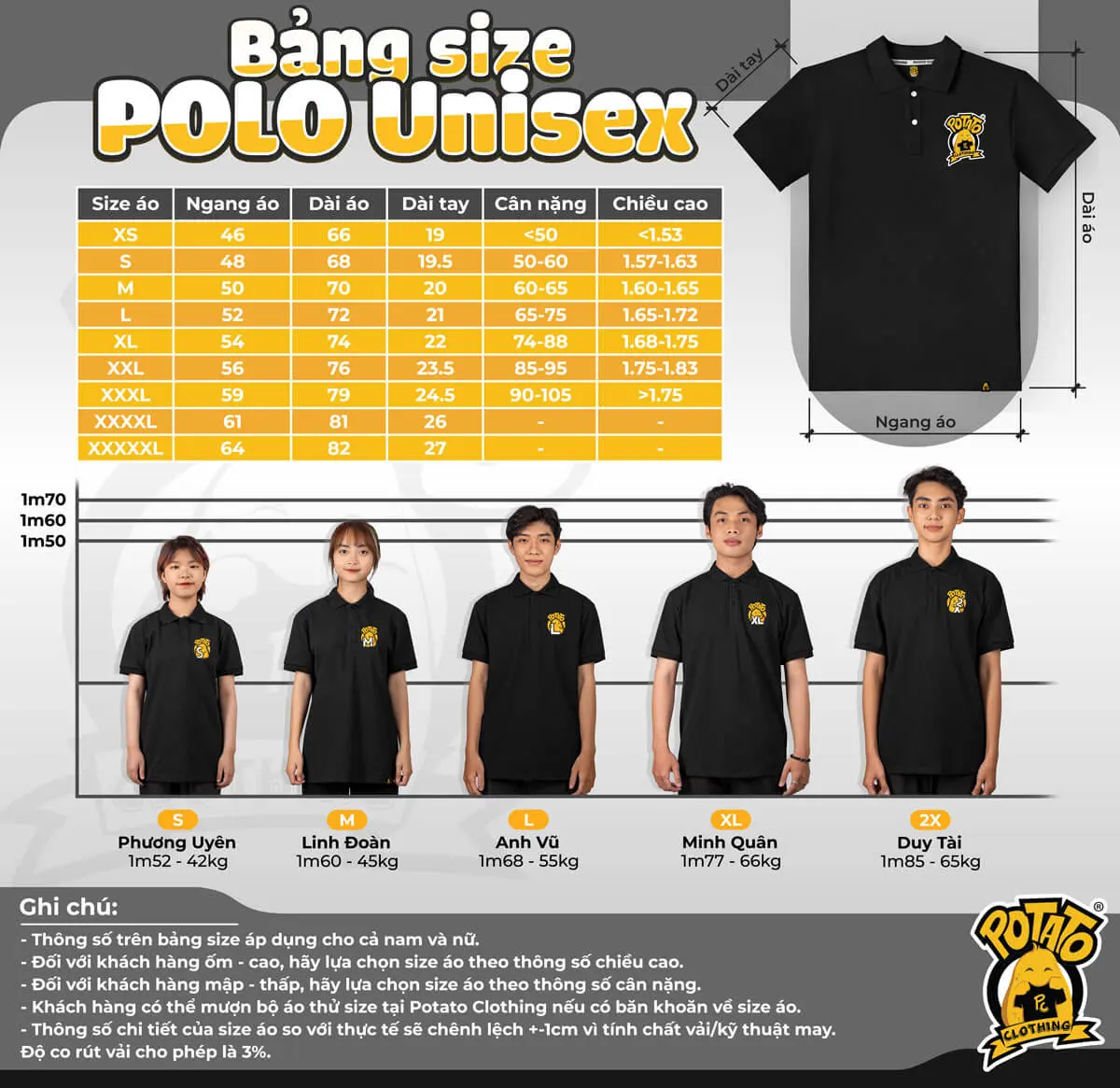 Bảng size Polo Unisex