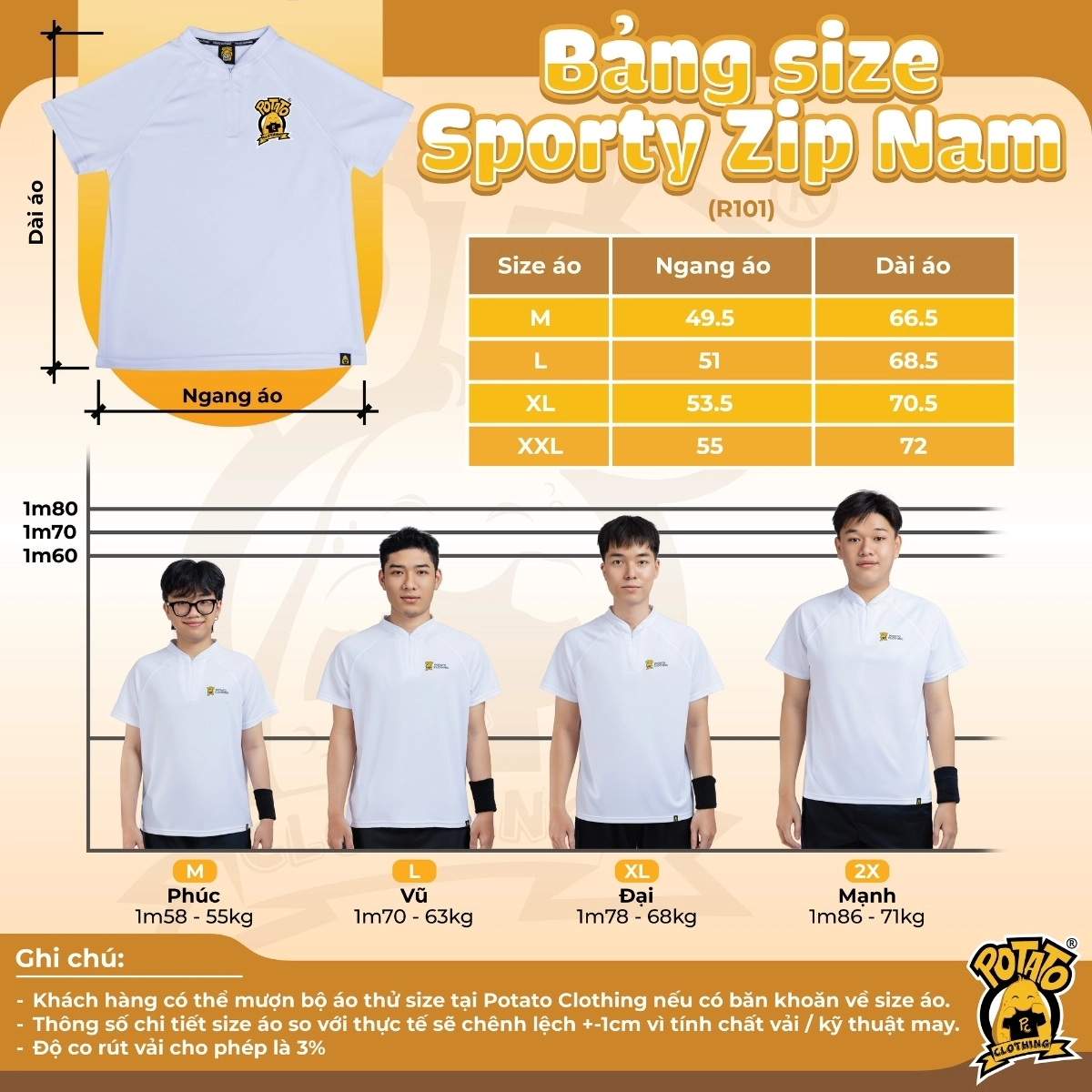 Bảng size Sporty Zip Nam