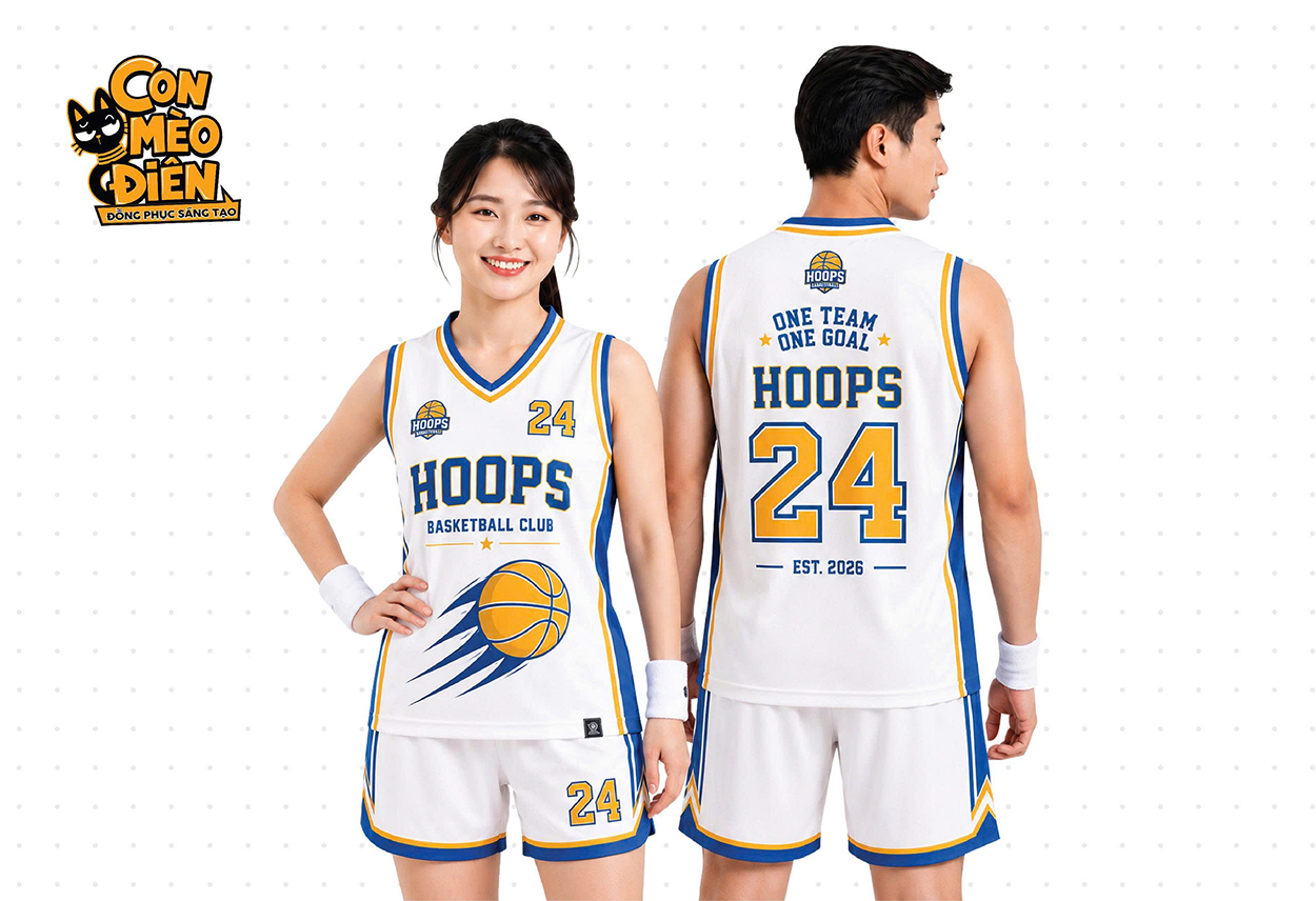 Áo bóng rổ lớp Hoops 24 màu trắng xanh vàng
