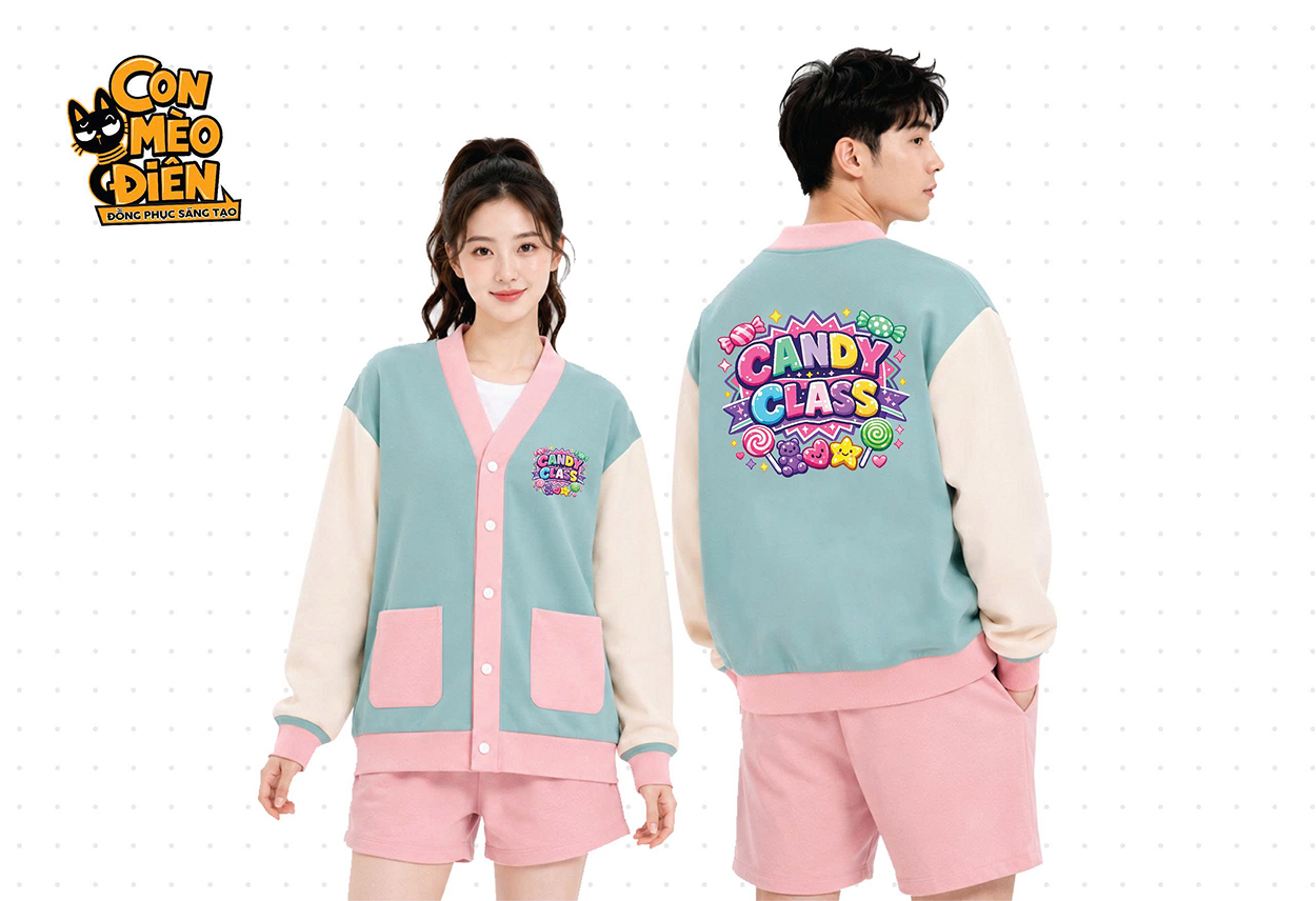 Áo cardigan lớp Candy Class màu hồng be