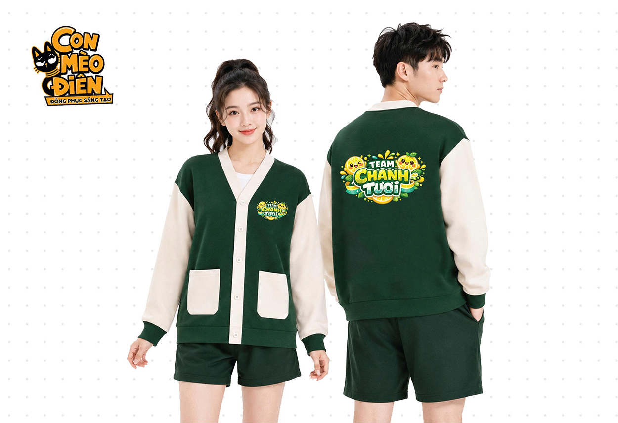 Áo cardigan lớp Team Chanh Tươi màu rêu be