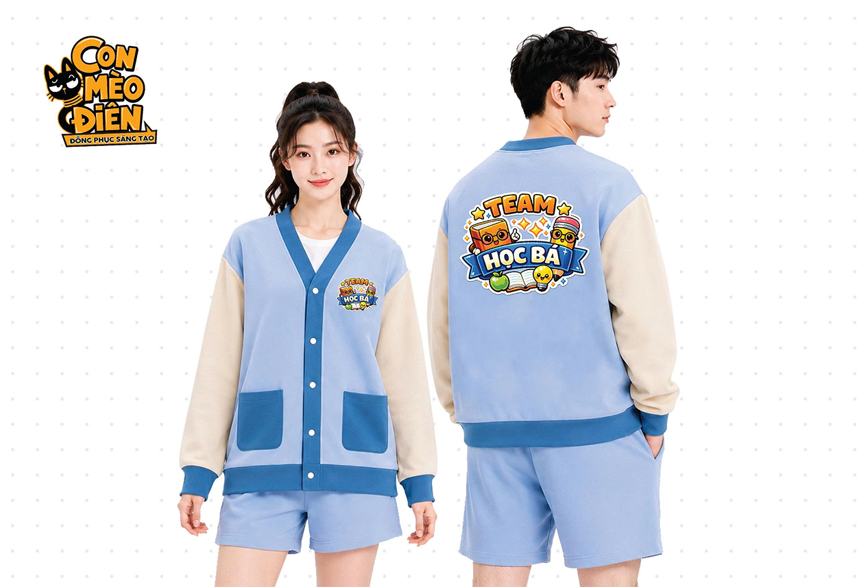 Áo cardigan lớp Học Bá xanh dương phối be