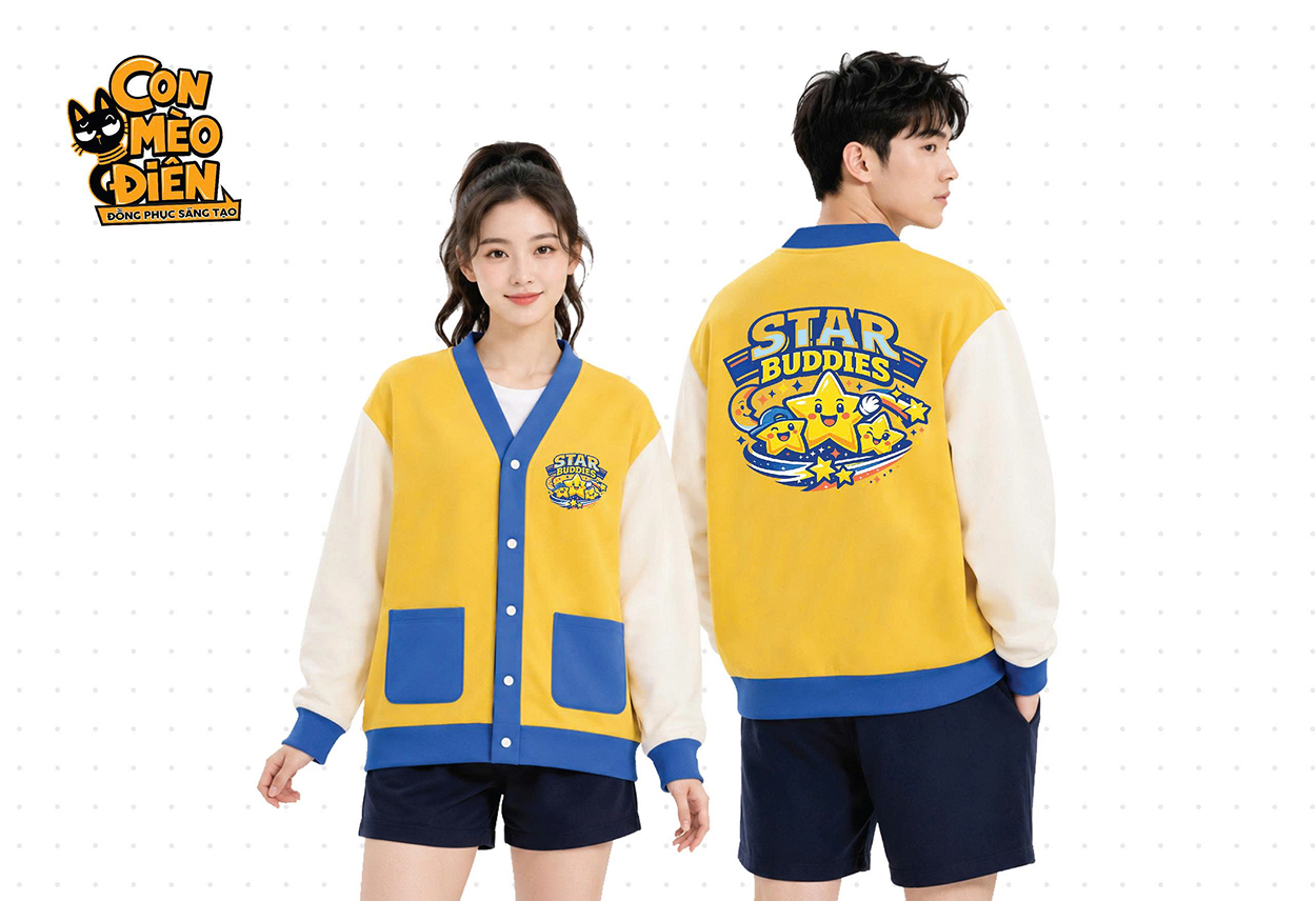 Áo cardigan lớp Star Buddies vàng phối xanh