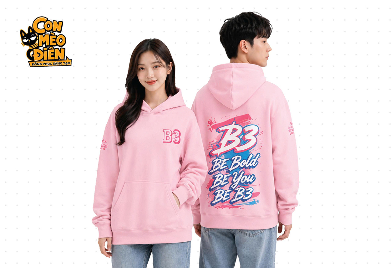 Áo hoodie lớp B3 màu hồng cá tính
