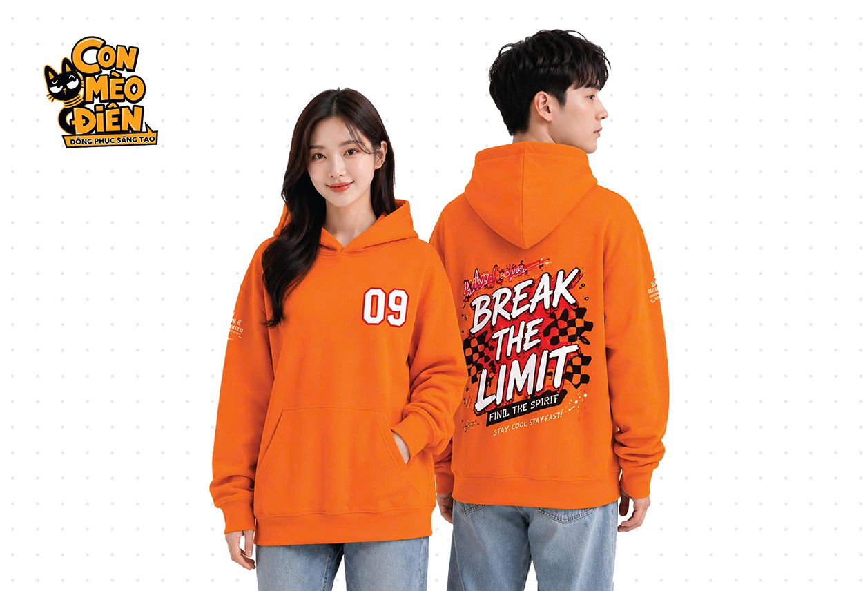Áo hoodie lớp Break The Limit màu cam sẫm