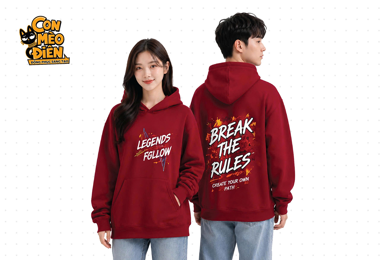 Áo hoodie lớp Break The Rules màu đỏ đô