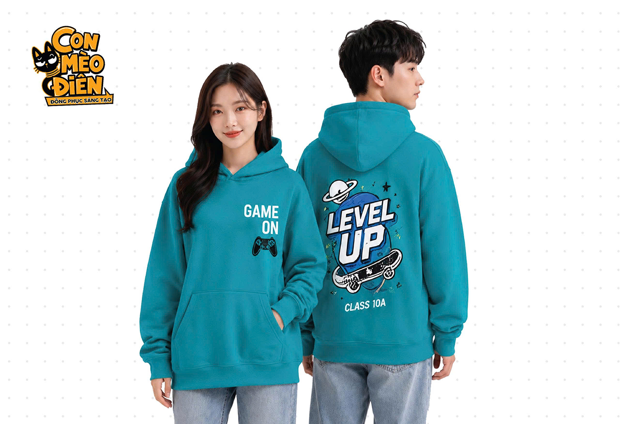 Áo hoodie lớp Level Up màu xanh ngọc