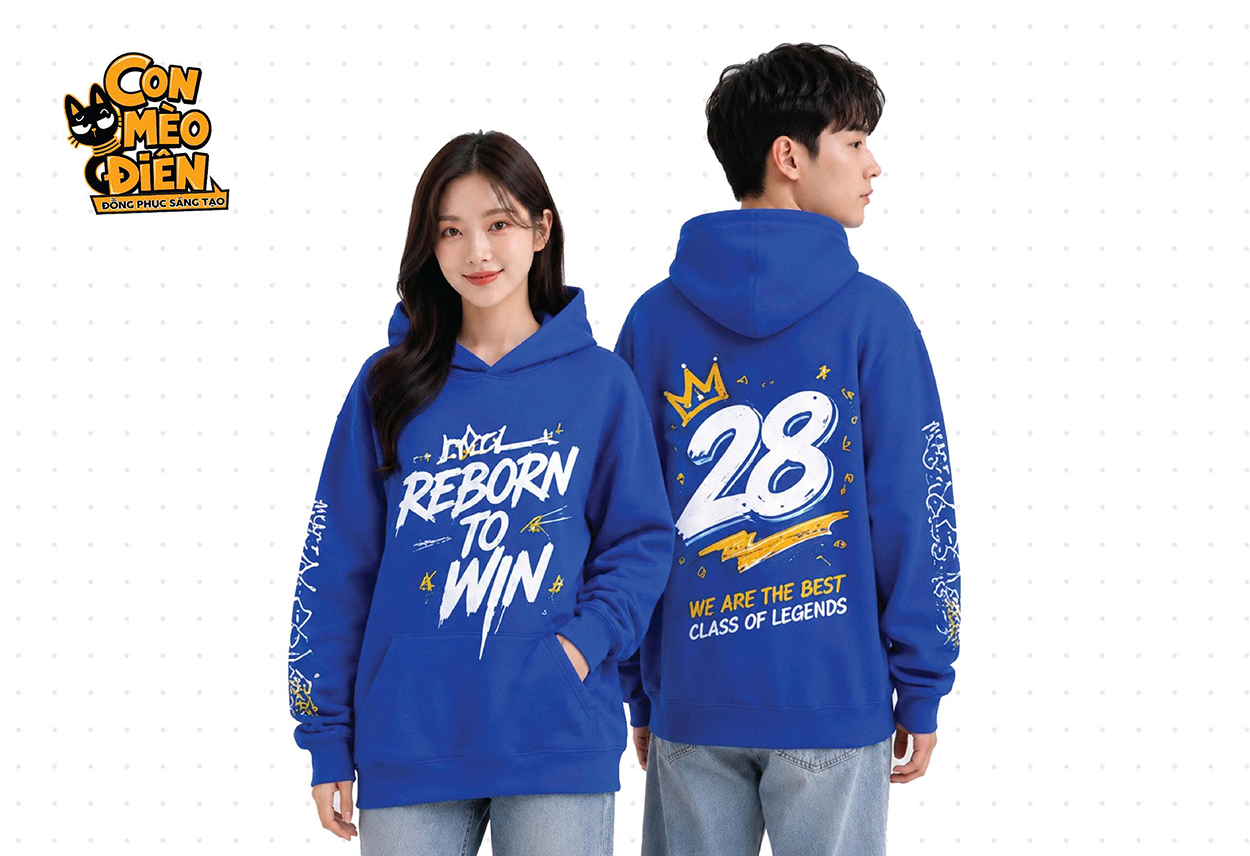 Áo hoodie lớp Reborn To Win màu xanh dương