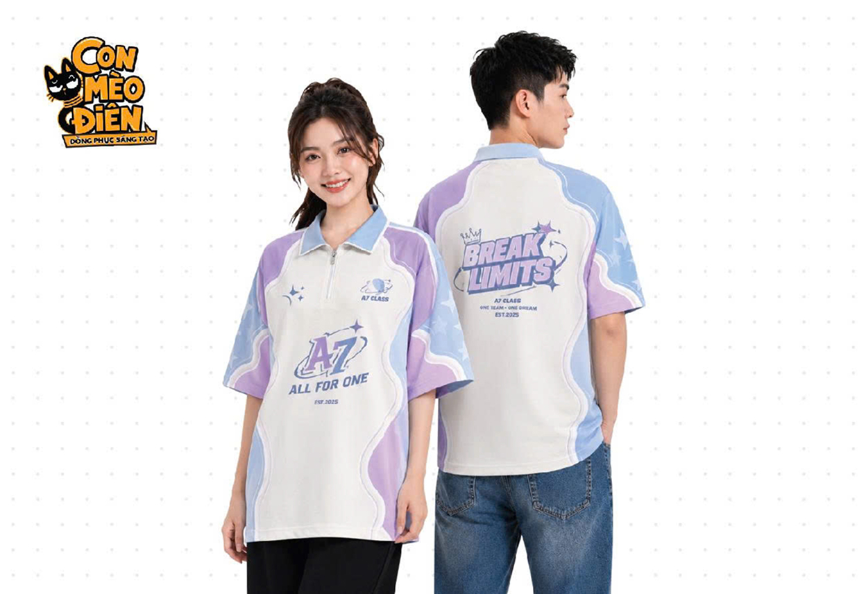 Áo thun polo lớp Break The Limits tím phối xanh