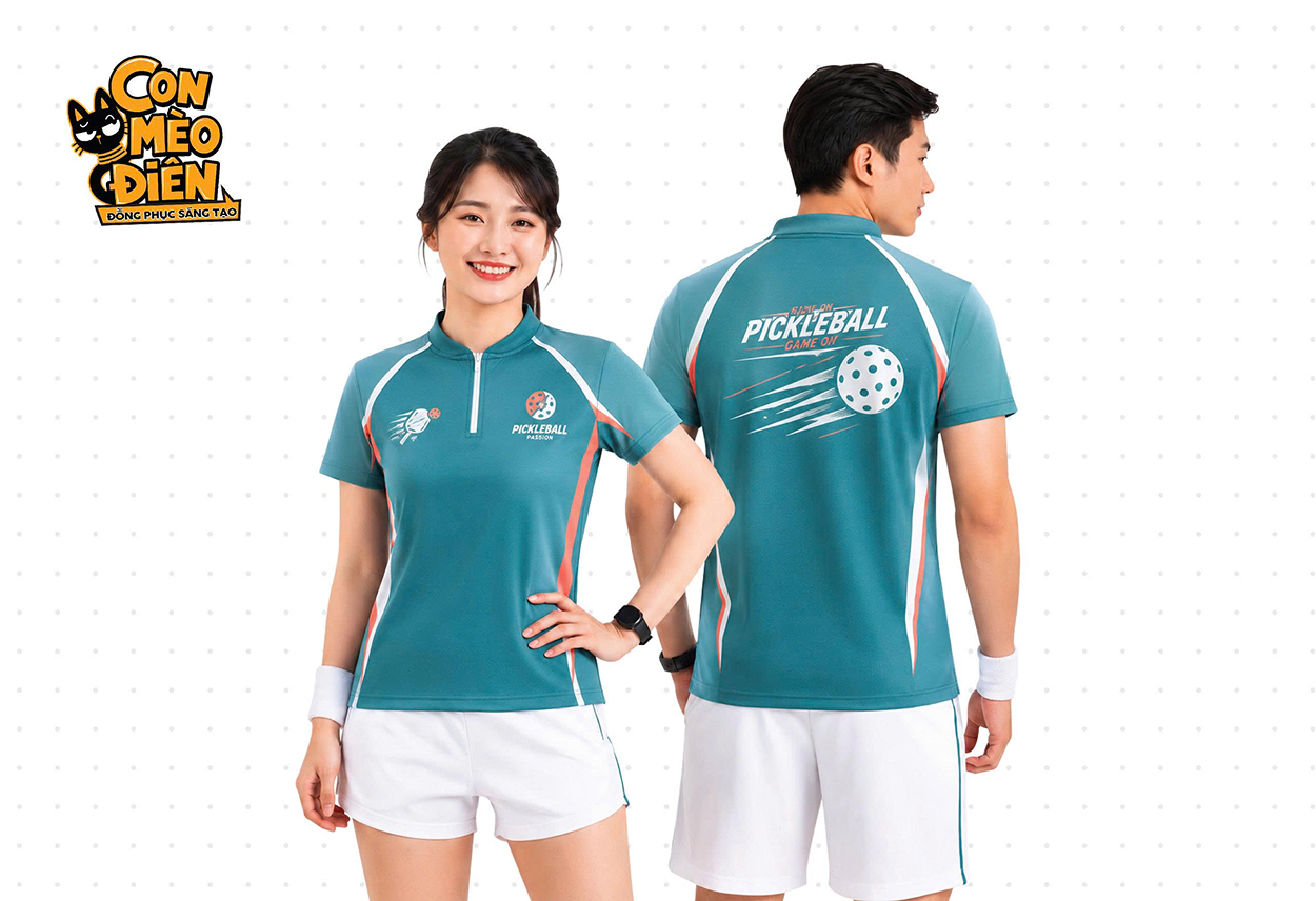 Áo polo Pickleball màu xanh ngọc phối trắng