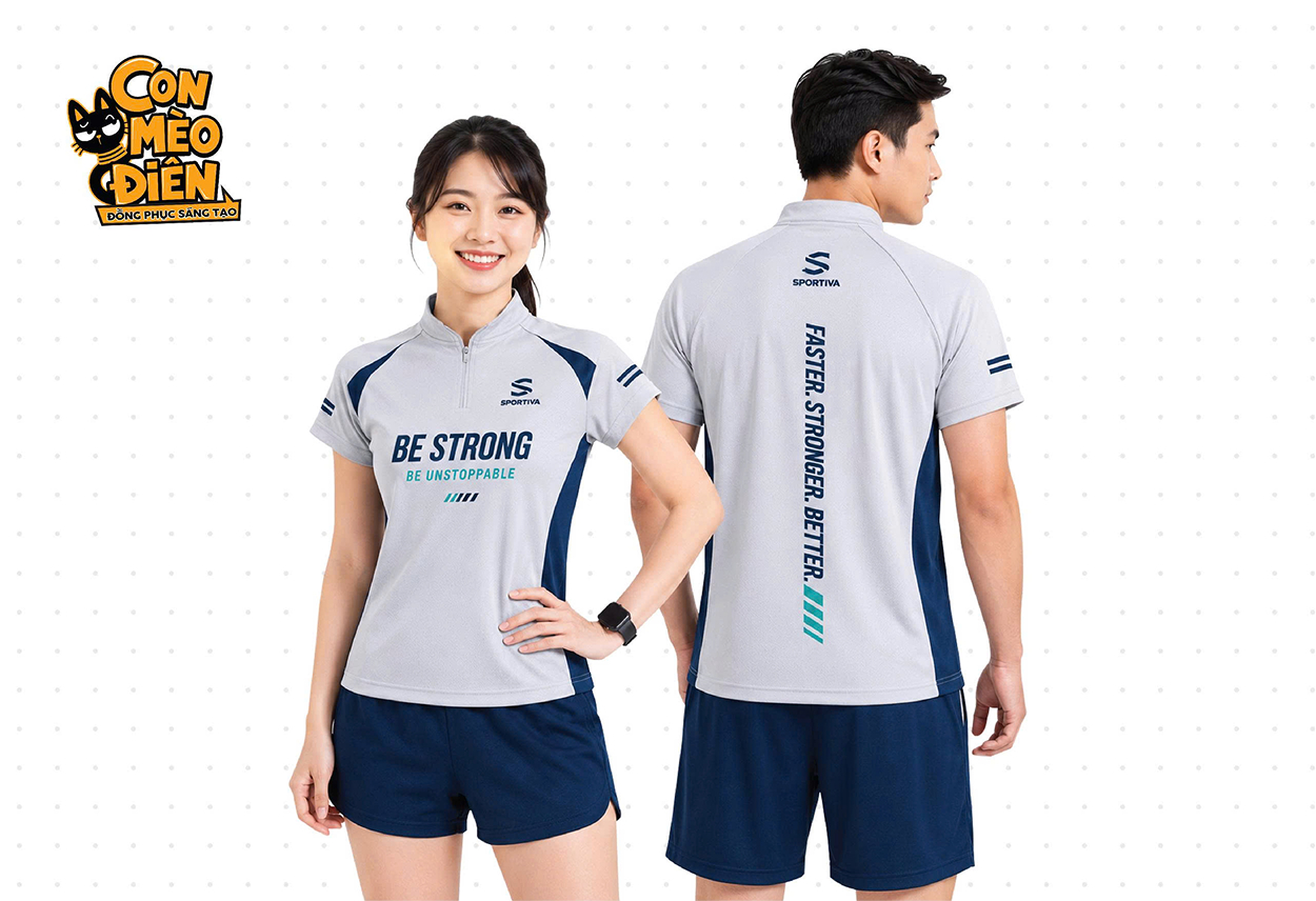 Áo polo thể thao Be Strong trắng xanh đen