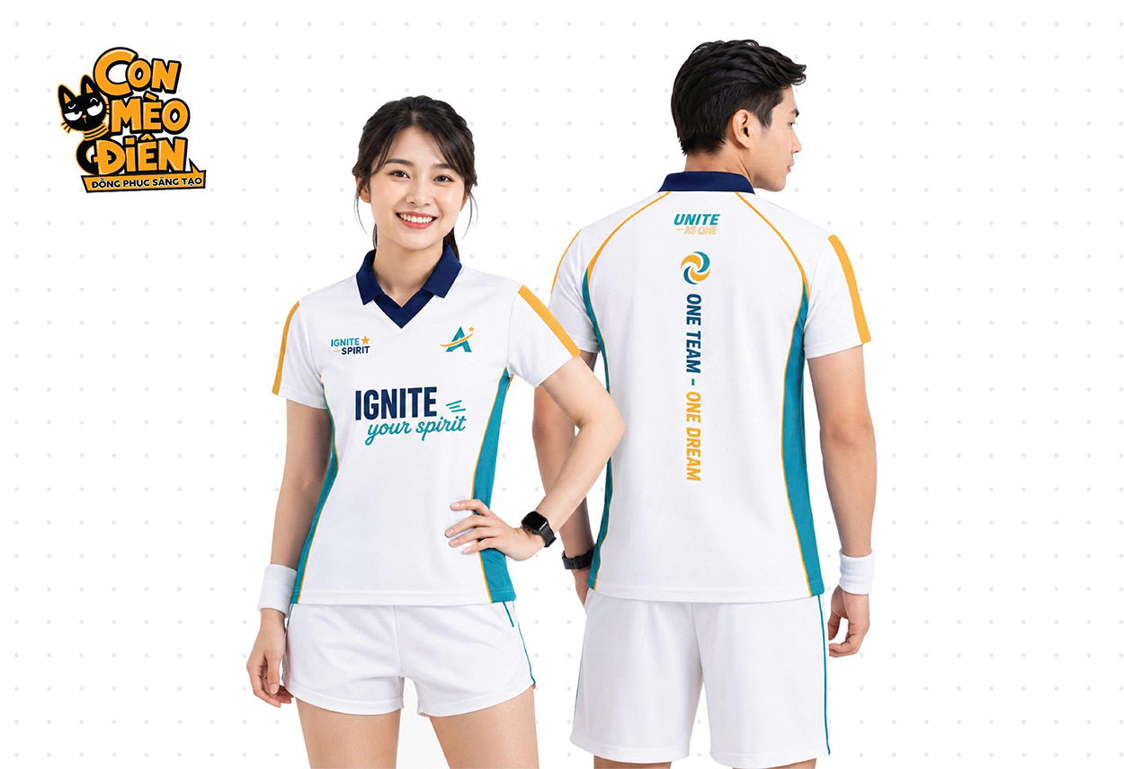 Áo polo thể thao Ignite màu trắng phối xanh vàng