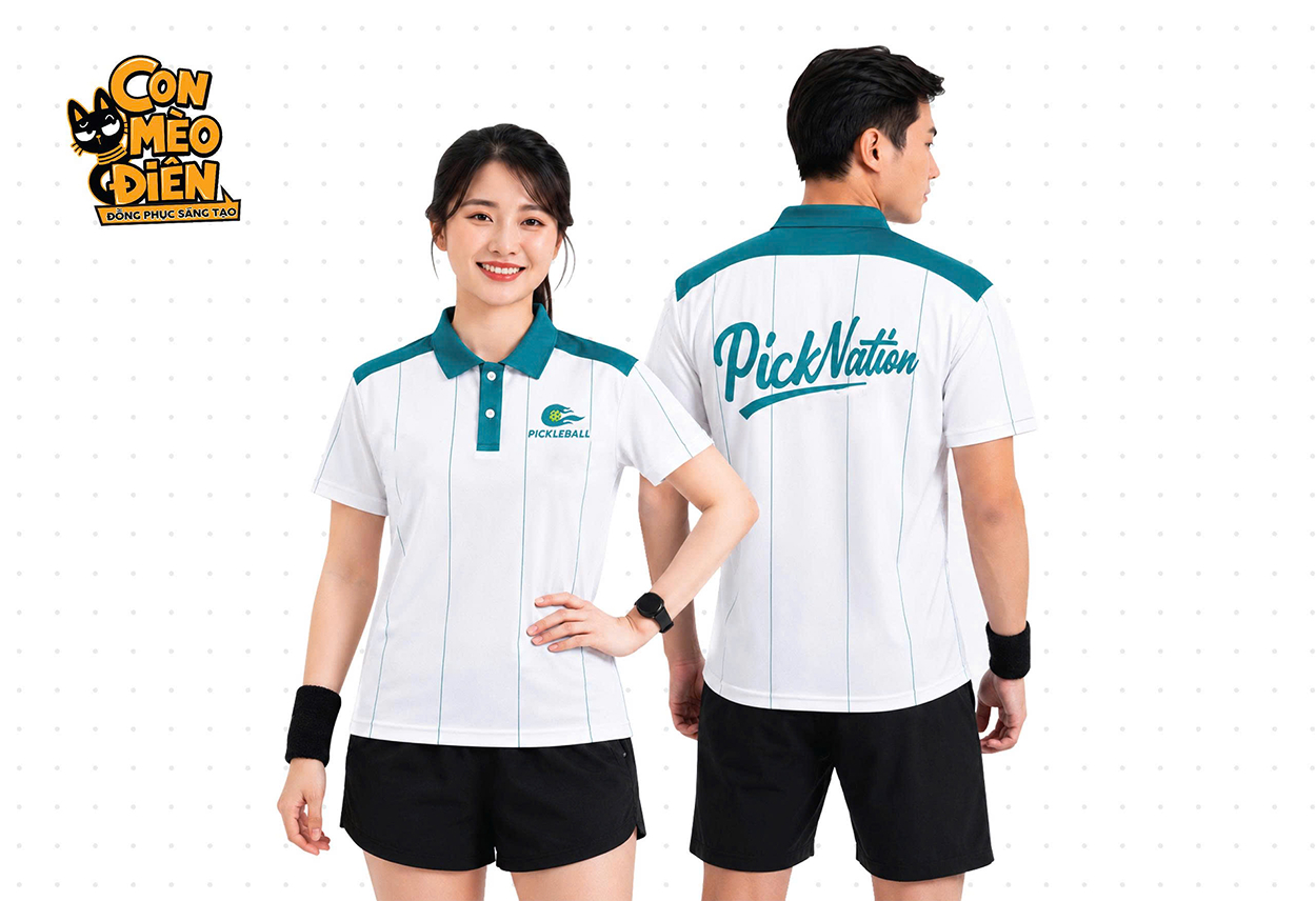 Áo polo thể thao PickNation trắng phối xanh