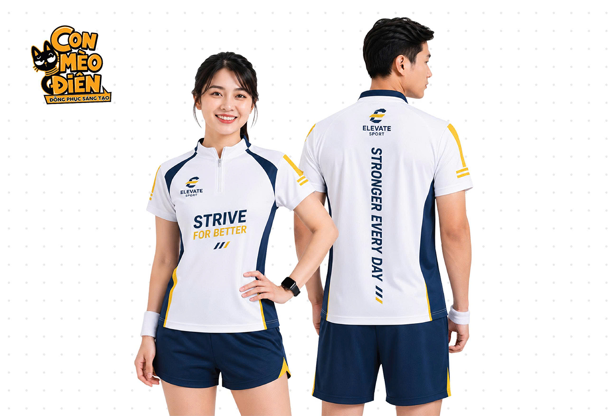 Áo polo thể thao Strive For Better trắng phối vàng