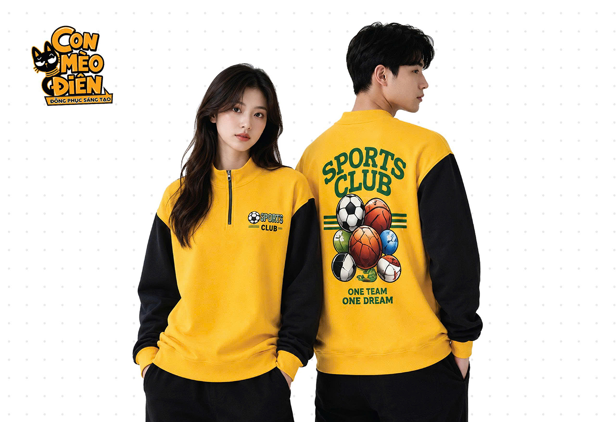 Áo sweater lớp Sports Club vàng phối đen