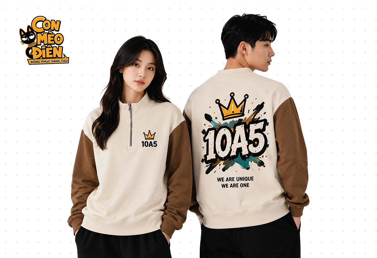 Áo sweater lớp Unique 10A5 màu be phối đen