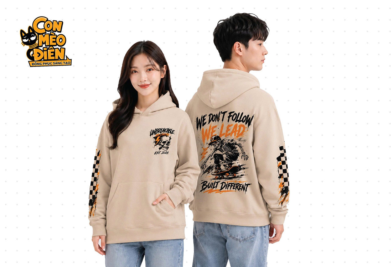 Áo sweater lớp Unusual màu be phối tay đen