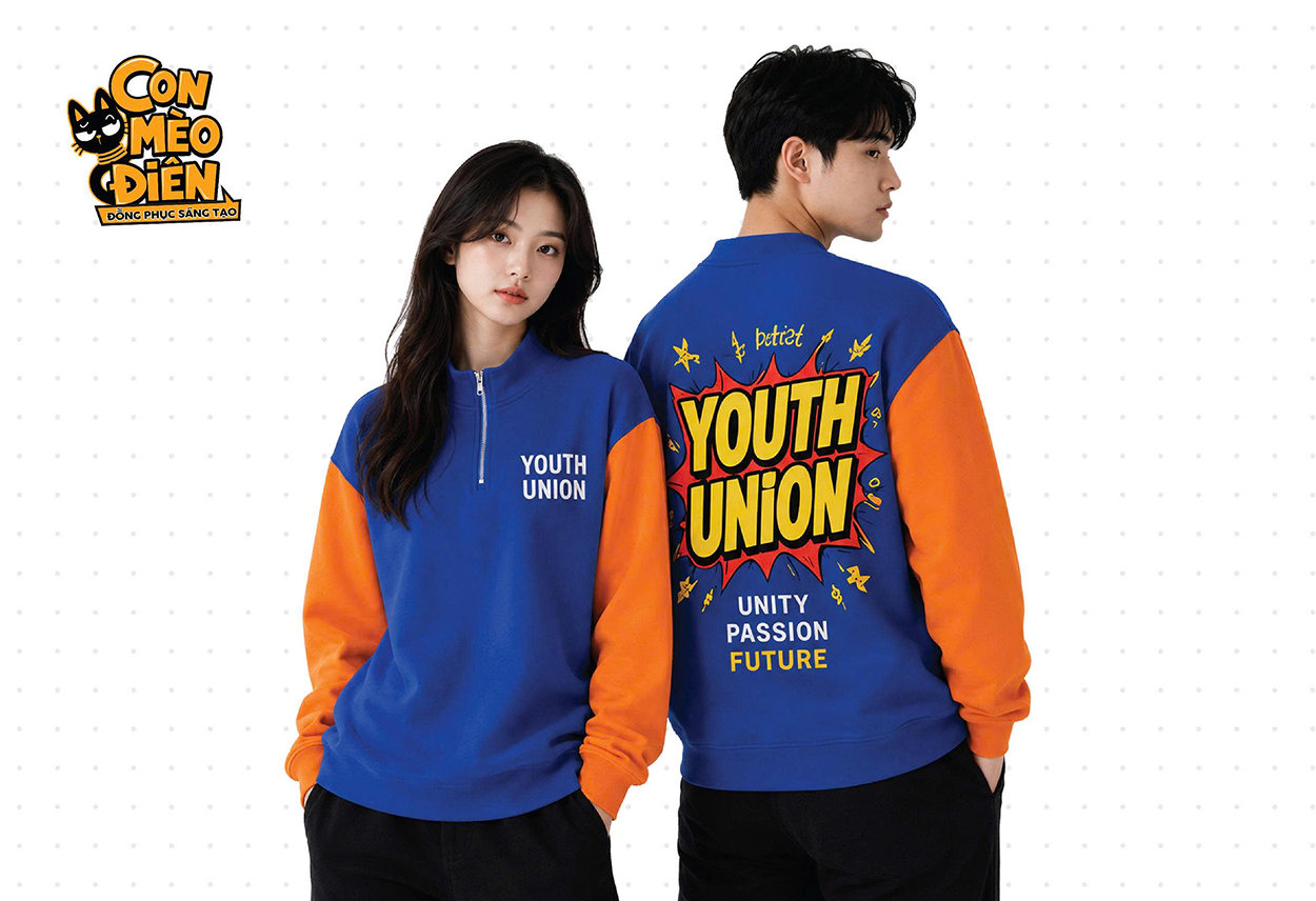 Áo sweater lớp Youth Union xanh dương phối cam