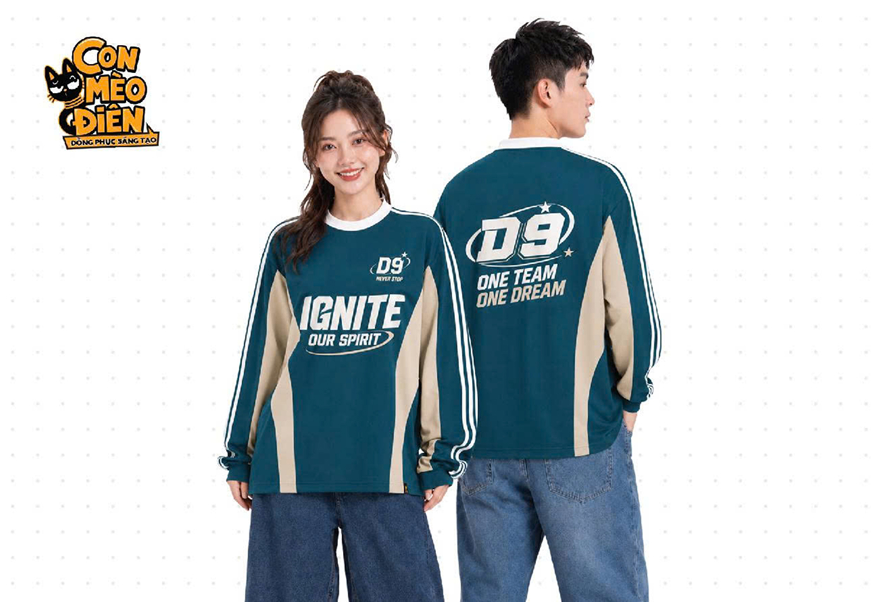 Áo tay dài lớp Ignite Our Spirit rêu phối be