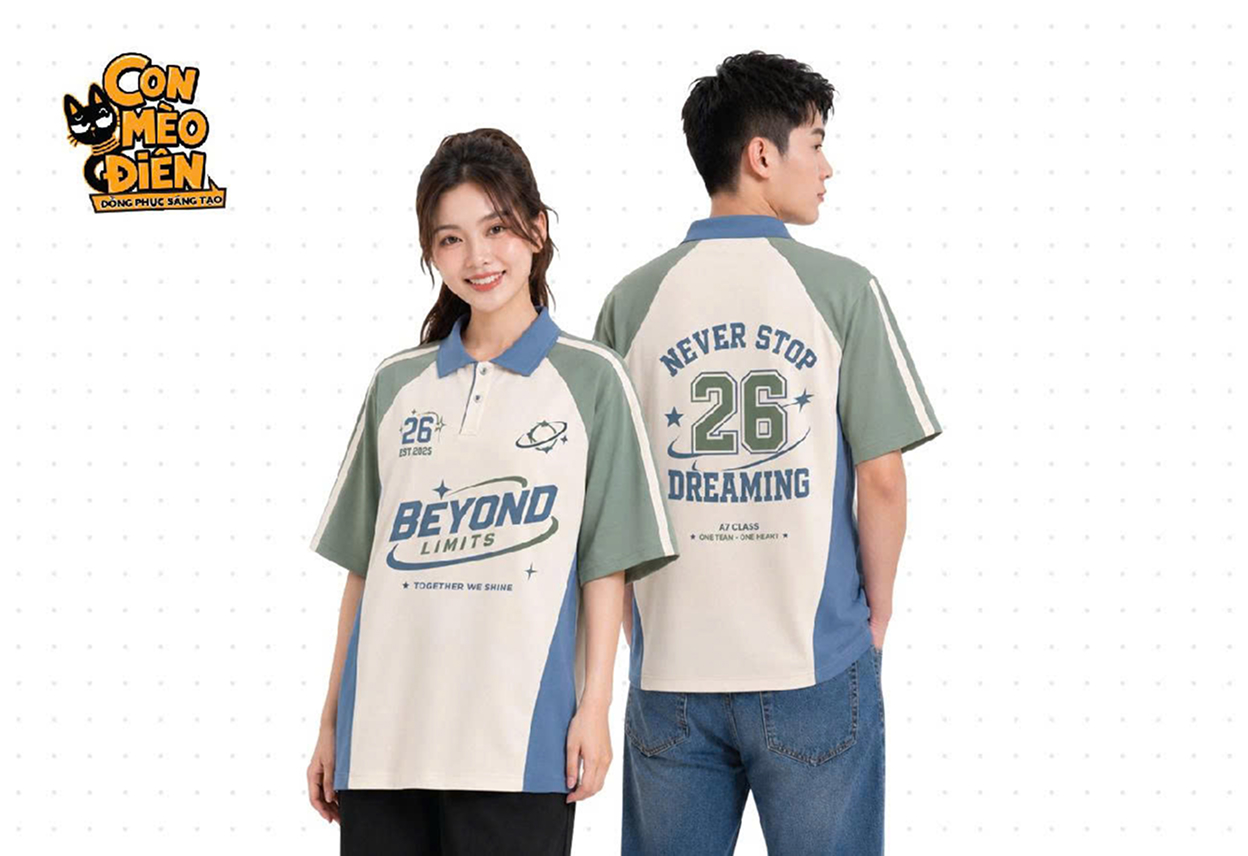 Áo thun lớp Beyond Limits màu be phối xanh xám