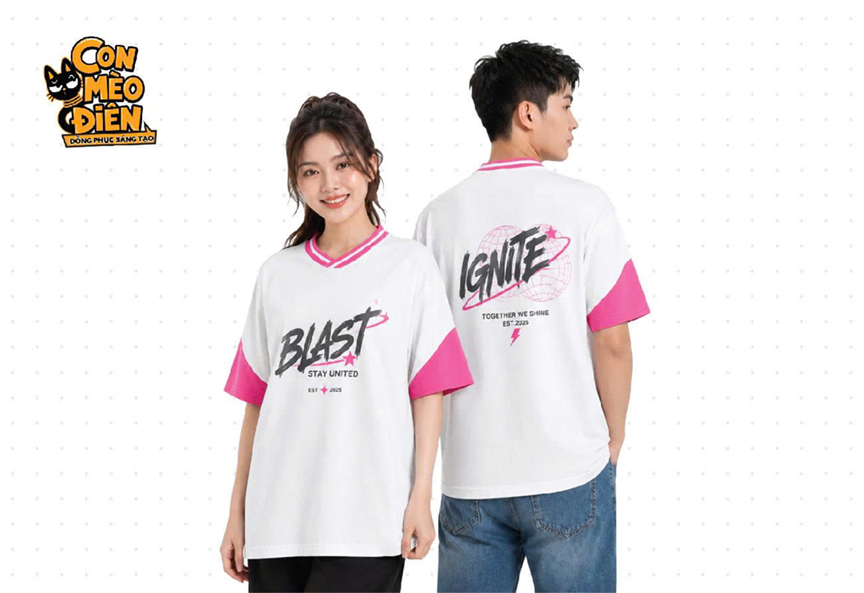 Áo thun lớp BLAST IGNITE màu trắng phối hồng