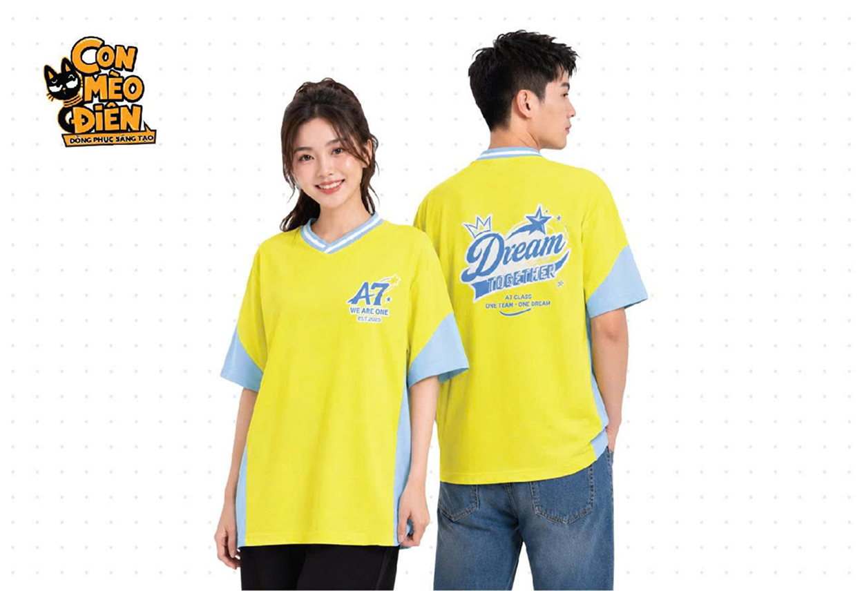 Áo thun lớp Dream Team A7 màu vàng phối xanh
