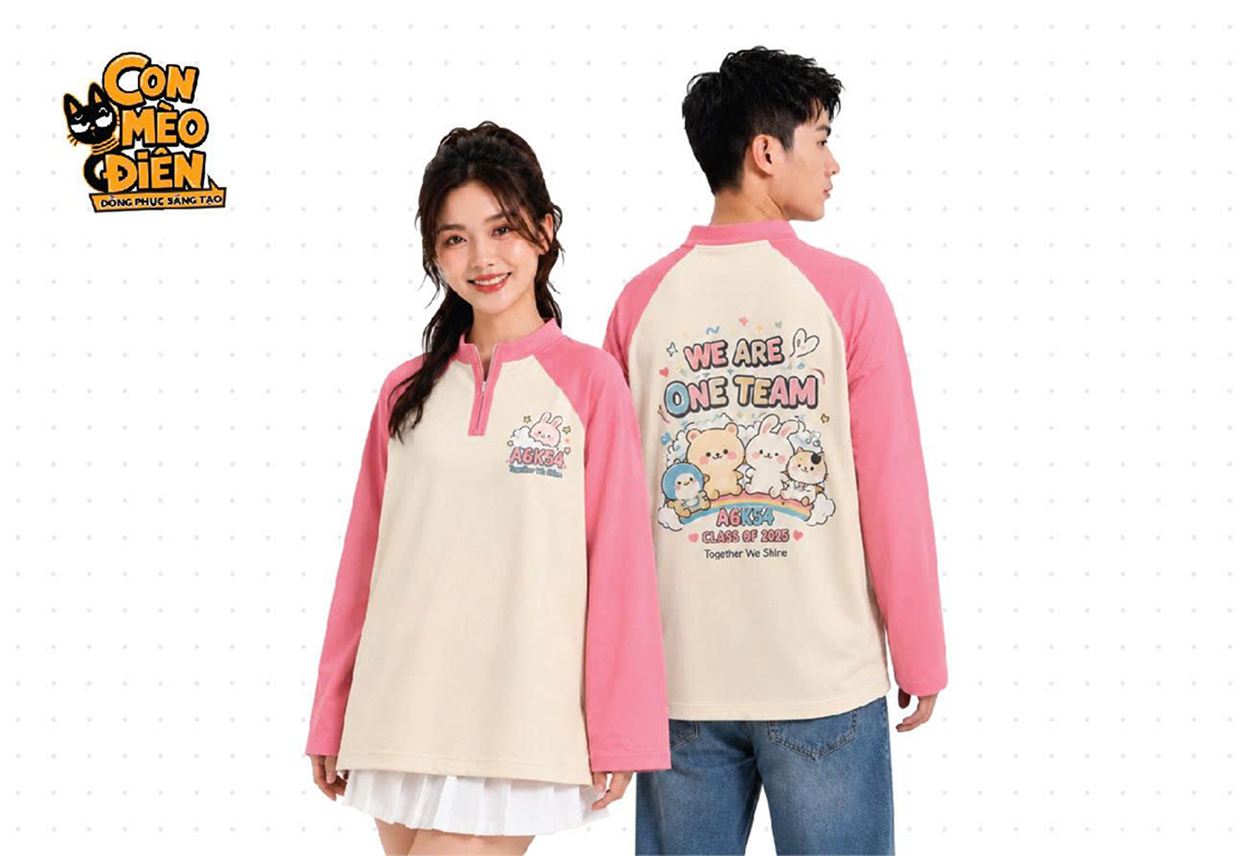 Áo thun lớp hình gấu màu hồng be dễ thương