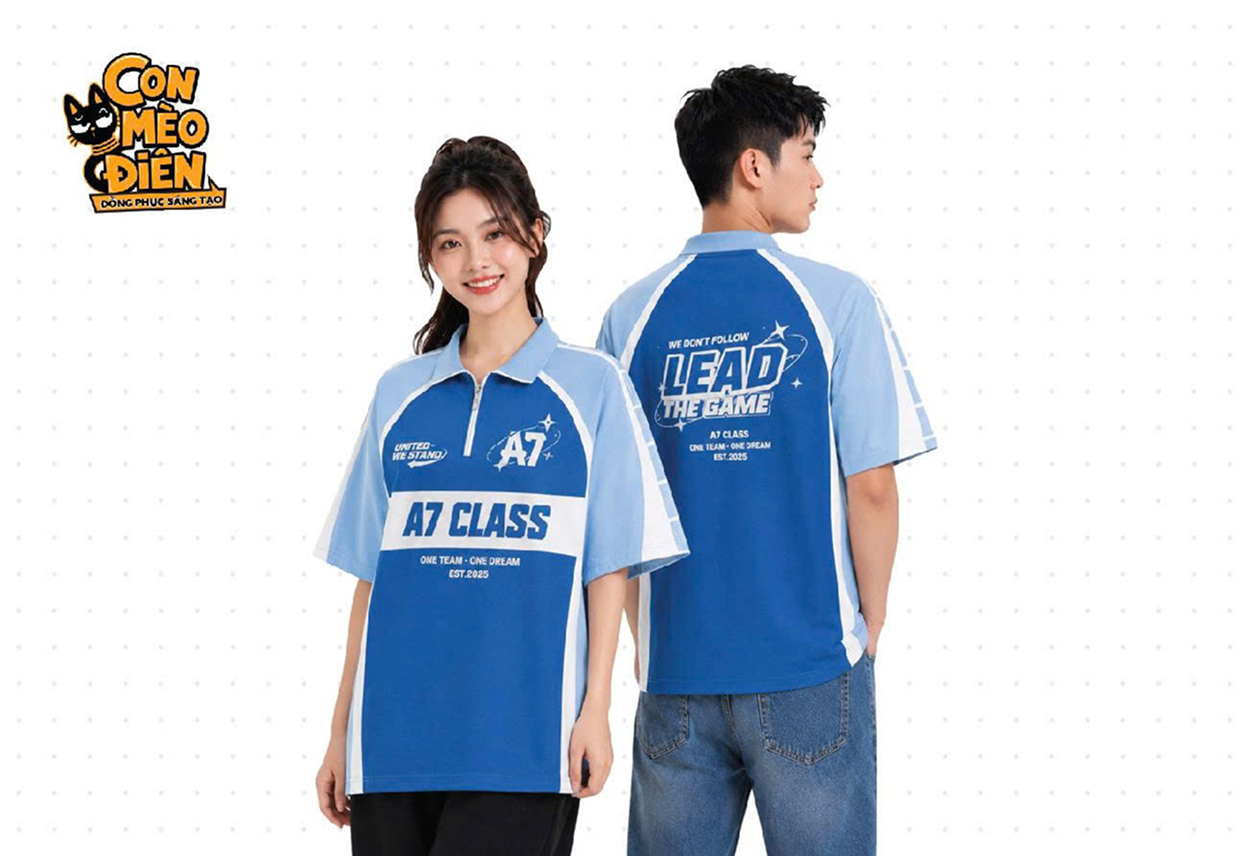 Áo thun lớp Lead The Game màu xanh phối trắng