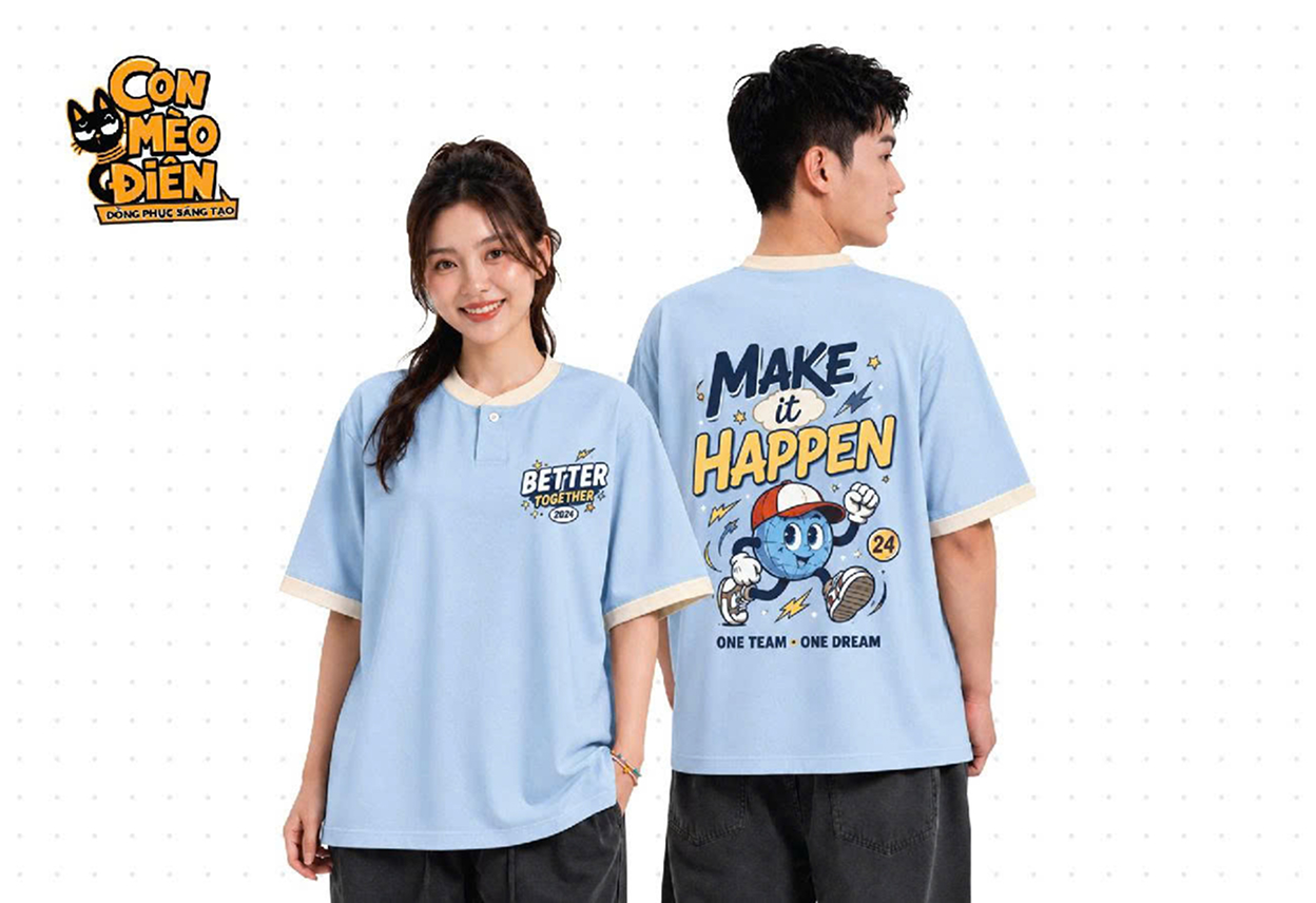 Áo thun lớp Make It Happen xanh nhạt phối vàng
