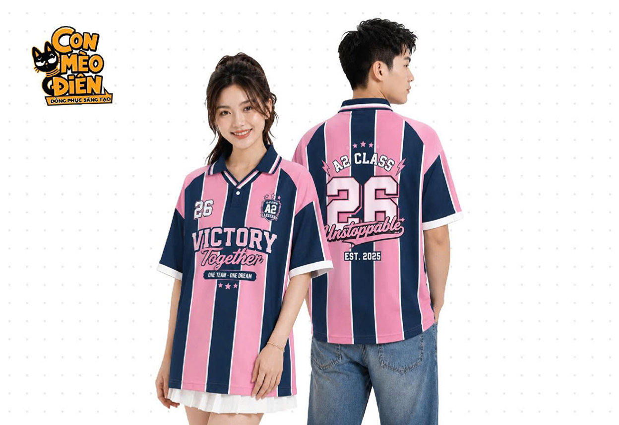 Áo thun lớp sọc dọc Victory đen hồng