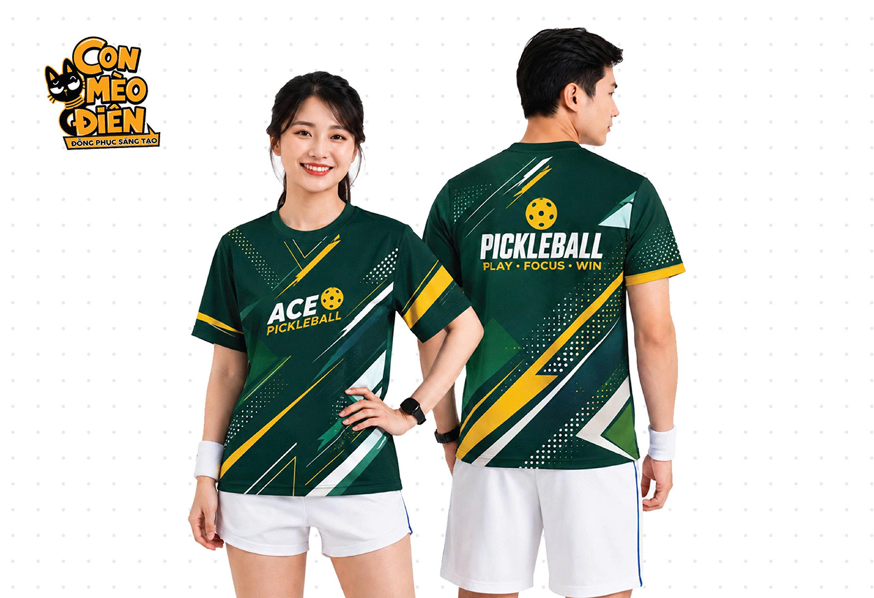 Áo thun thể thao Ace Pickleball màu xanh lá