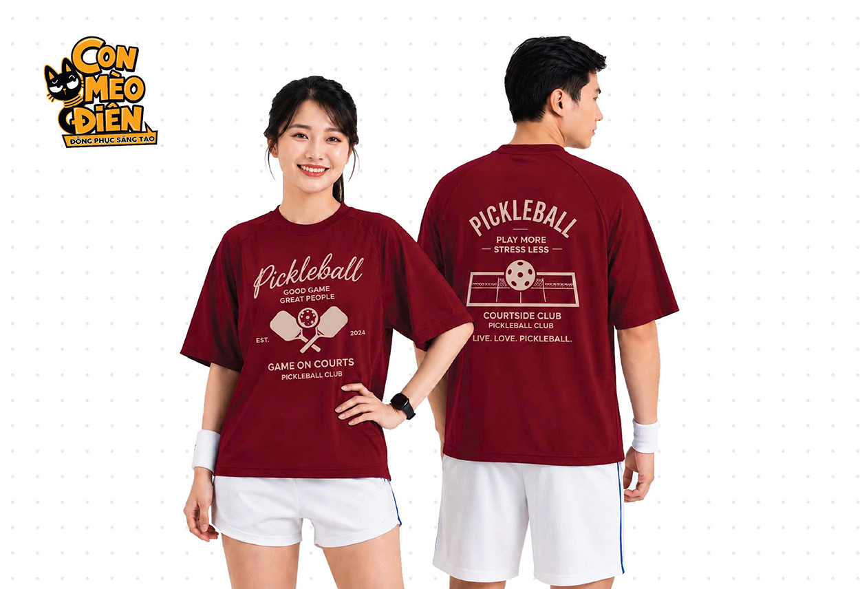 Áo thun thể thao Pickleball màu đỏ đô
