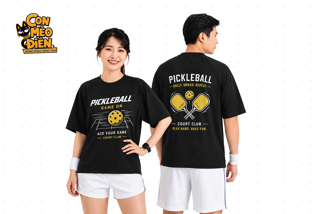 Áo thun thể thao Pickleball Game On màu đen