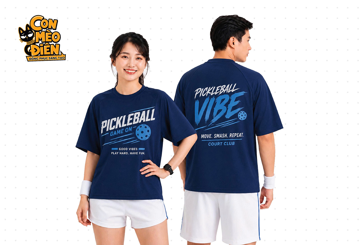 Áo thun thể thao Pickleball Vibe màu xanh đen
