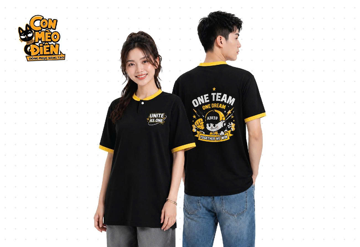 Áo thun lớp Unite As One đen phối vàng