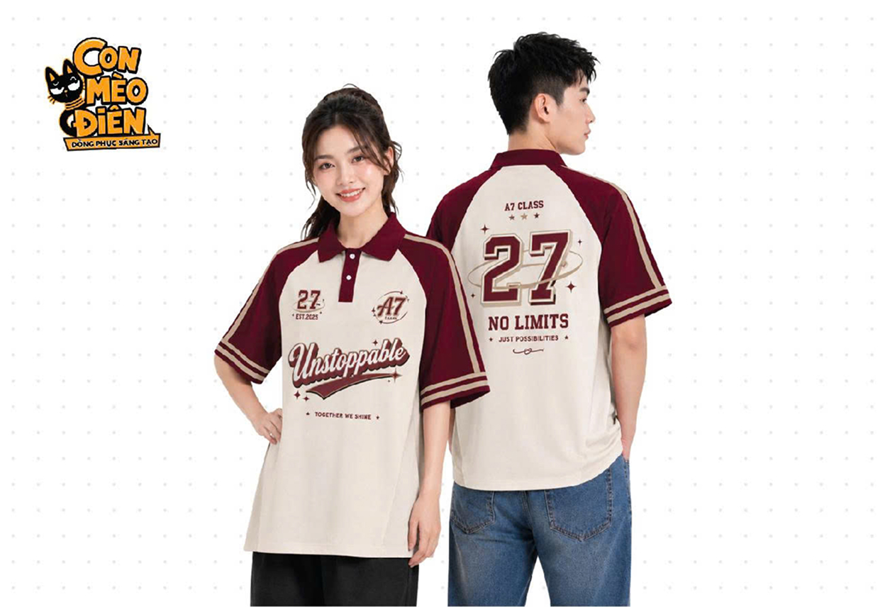 Áo thun lớp Unstoppable A7 màu trắng phối đỏ đô